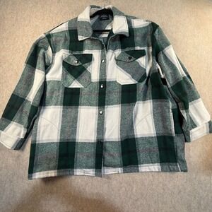 HFX Mens XL Green White Plaid Heavy Flannel Snap Front Shirt Jacket Shacket